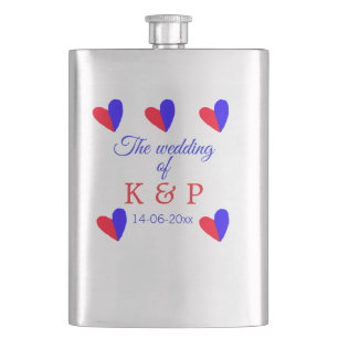 The wedding of add couple name initial letter date hip flask