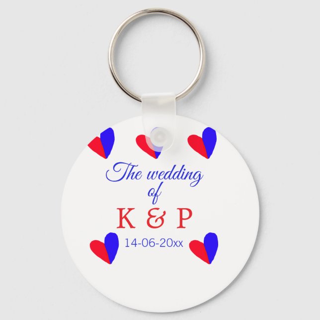 The wedding of add couple name initial letter date key ring (Front)