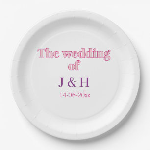 The wedding of add couple name initial letter date paper plate