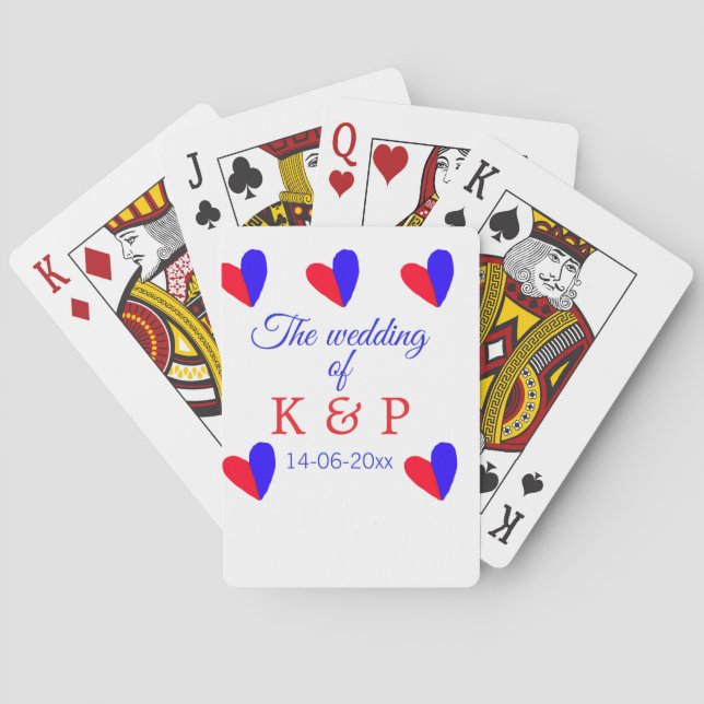 The wedding of add couple name initial letter date playing cards (Back)