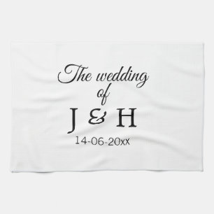 The wedding of add couple name initial letter date tea towel