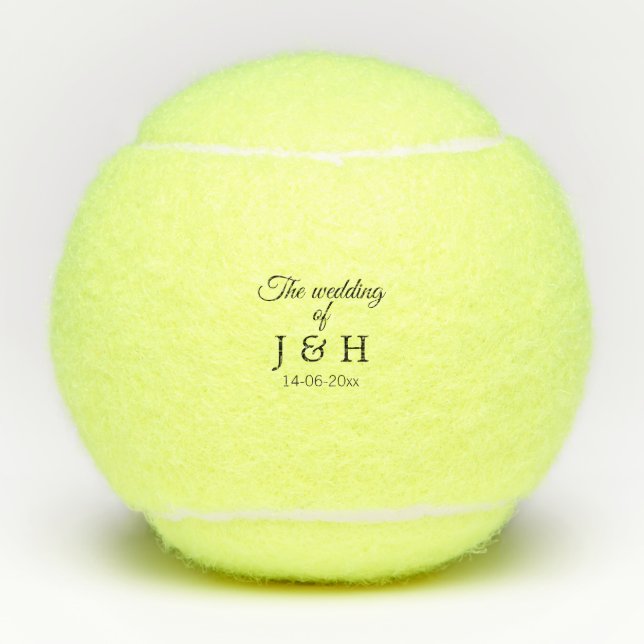 The wedding of add couple name initial letter date tennis balls (Front)