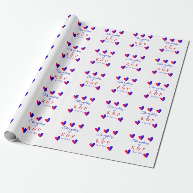 The wedding of add couple name initial letter date wrapping paper (Unrolled)