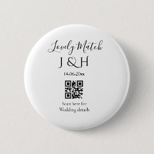 The wedding of add couple name QR code scan detail 6 Cm Round Badge
