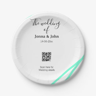 The wedding of add couple name QR code scan detail Paper Plate