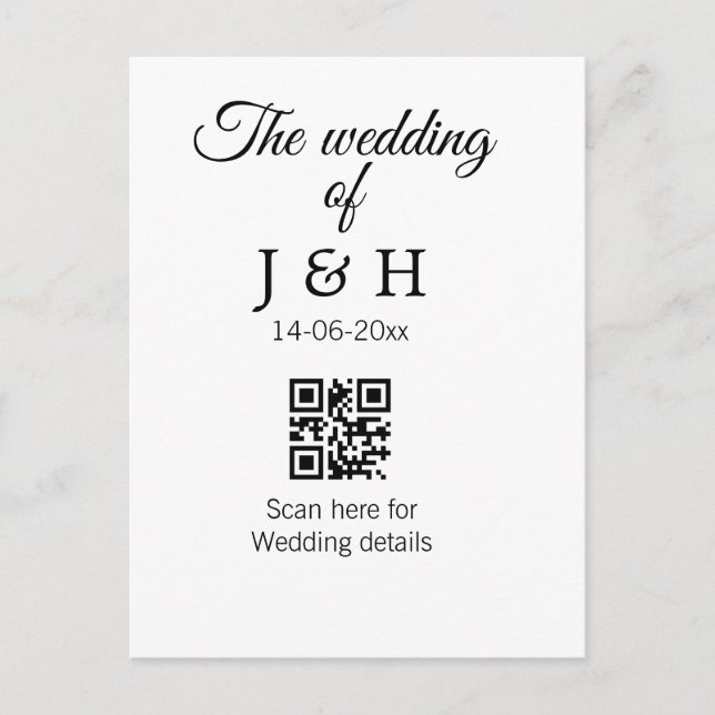 The wedding of add couple name QR code scan detail Postcard (Front)
