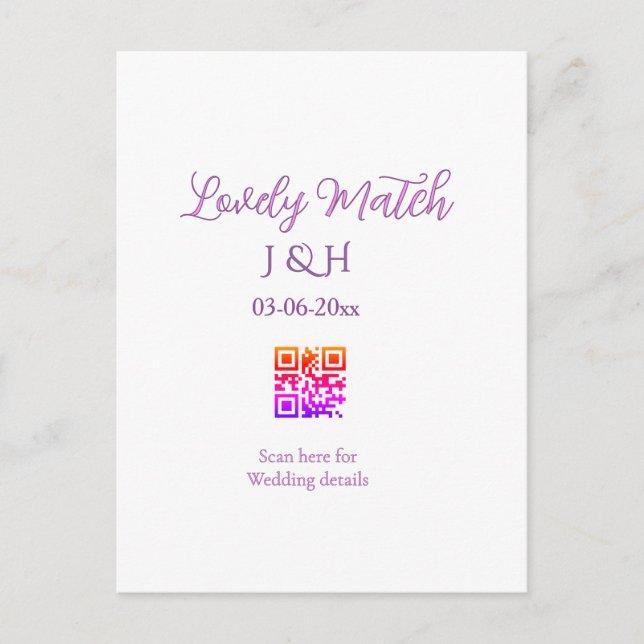 The wedding of add couple name QR code scan detail Postcard (Front)