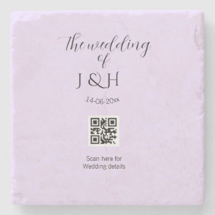 The wedding of add couple name QR code scan detail Stone Coaster