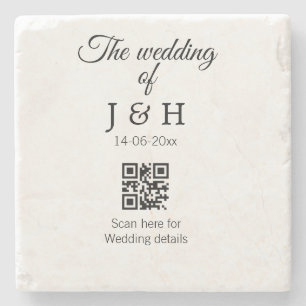 The wedding of add couple name QR code scan detail Stone Coaster