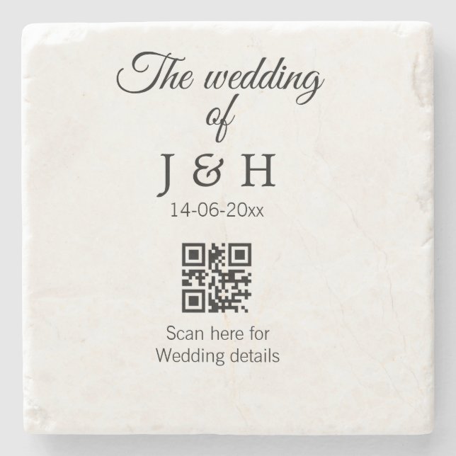 The wedding of add couple name QR code scan detail Stone Coaster (Front)