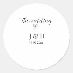 The wedding of add couple name simple minimal date classic round sticker