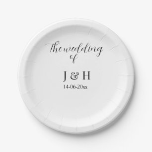 The wedding of add couple name simple minimal date paper plate