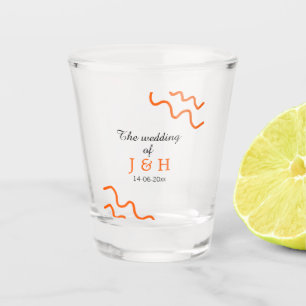 The wedding of add couple name terracotta black shot glass