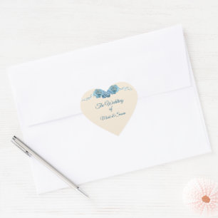 The Wedding Of Elegant Blue Roses Heart Sticker