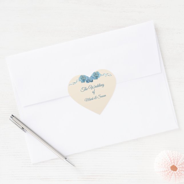 The Wedding Of Elegant Blue Roses  Heart Sticker (Envelope)