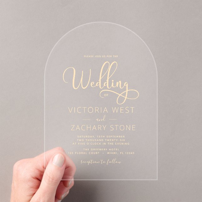 The Wedding of Gold Wedding Script Acrylic Invitations (Insitu (Handheld))