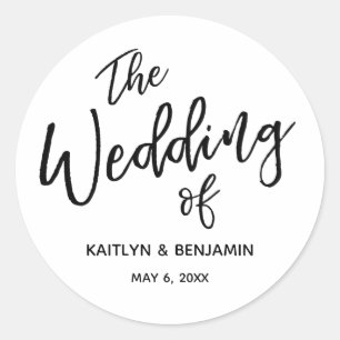 "The Wedding of" Modern Handwriting Typography Classic Round Sticker