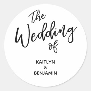 "The Wedding of" Modern Handwriting Typography Classic Round Sticker
