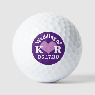 THE WEDDING OF Monogram and Heart, Dark Purple Golf Balls