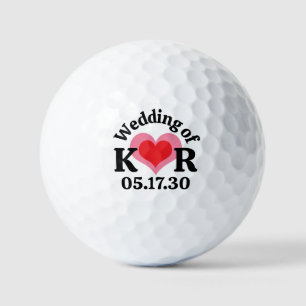 THE WEDDING OF Monogram Initials & Pink Red Heart Golf Balls