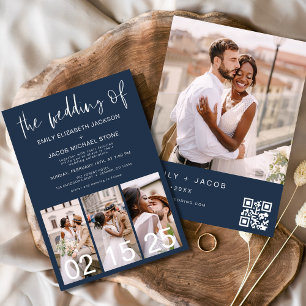 The Wedding of Navy Blue Minimalist QR code  Invitation