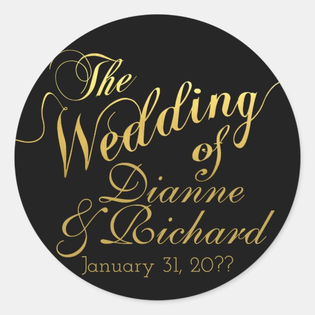 the wedding of... our names classic round sticker (Front)