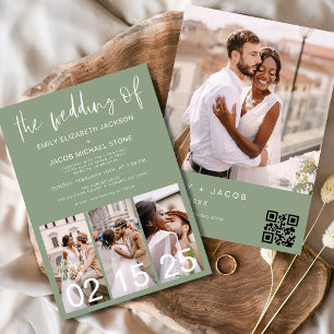 The Wedding of Sage Green Minimalist QR code  Invitation