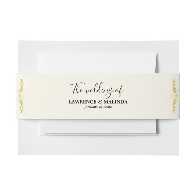 The Wedding of  Simple Elegant Gold White Invitation Belly Band (Front Example)