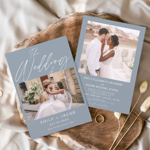 The Wedding of Two Photo Minimalist Dusty Blue Invitation