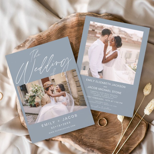 The Wedding of Two Photo Minimalist Dusty Blue Invitation (Creator Uploaded)