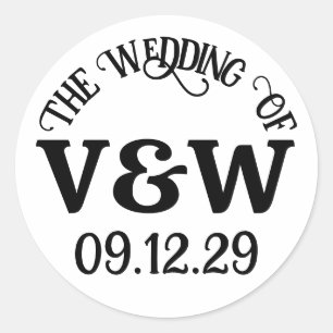THE WEDDING OF Your Monogram Initials And Date Classic Round Sticker
