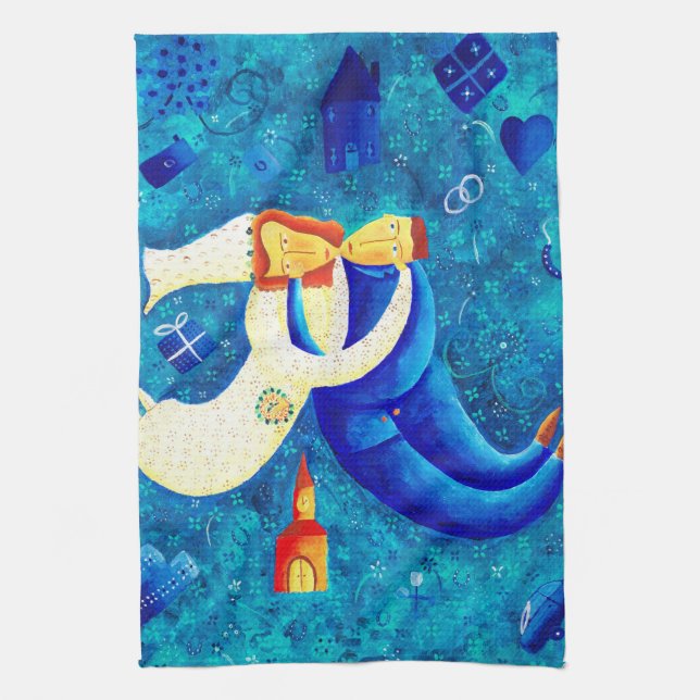 The Wedding Painting Contemporary Art Tea Towel (Vertical)