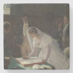 The Wedding Register (by Edmund Blair Leighton) Stone Coaster