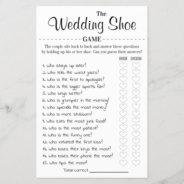 The Wedding Shoe Game Card (Front)