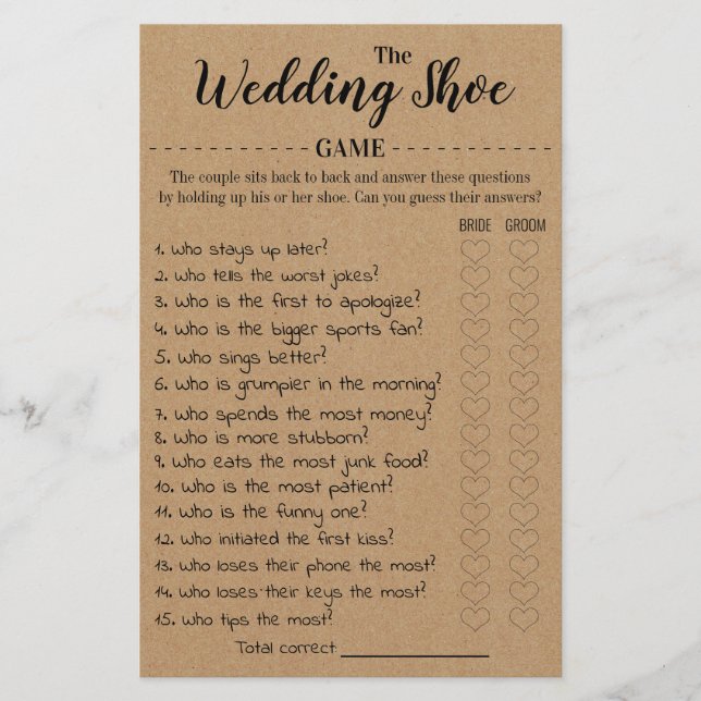 The Wedding Shoe Game Card (Front)