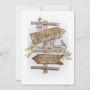 The Wedding Sign Says Hand Drawn Watercolor Rustic Invitation