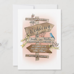The Wedding Sign Says Hand Drawn Watercolor Rustic Invitation
