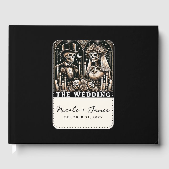 THE WEDDING Tarot Skeletons Bride & Groom Guest Book (Front)