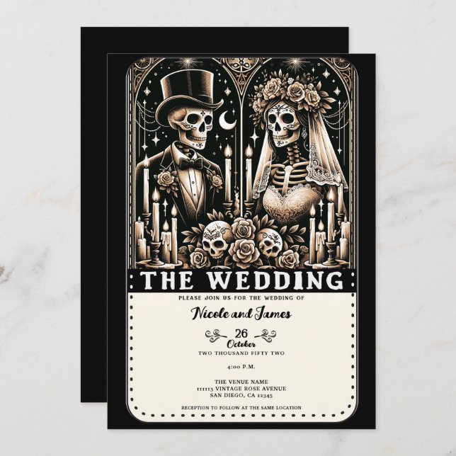 THE WEDDING Tarot Skeletons Bride & Groom  Invitation (Front/Back)
