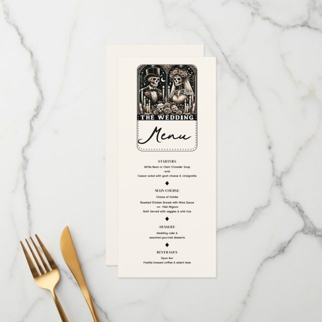 THE WEDDING Tarot Skeletons Bride & Groom Menu (Front/Back In Situ)