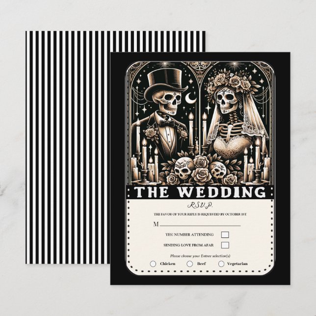 THE WEDDING Tarot Skeletons Bride & Groom RSVP Invitation (Front/Back)