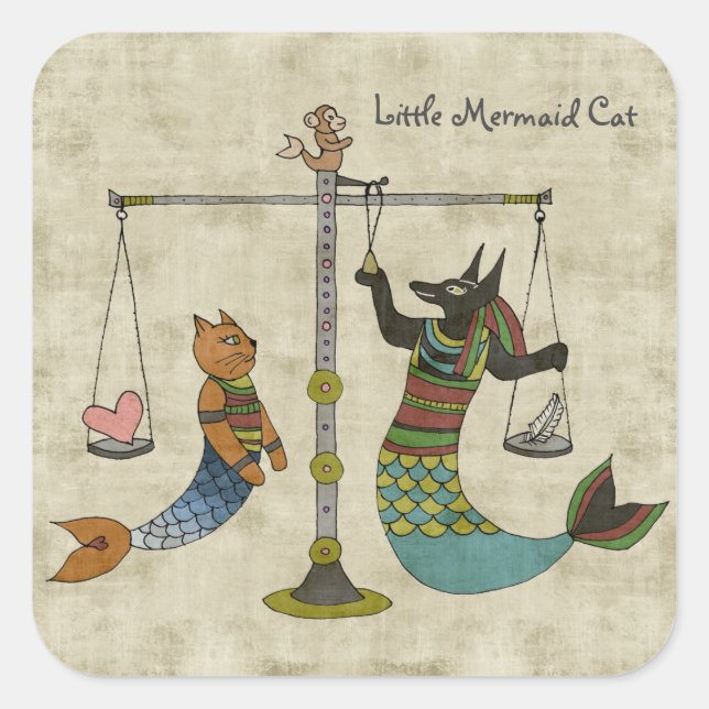 The weighing of the Heart Mermaid Cat Square Sticker (Front)