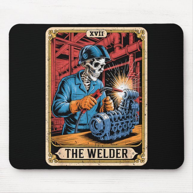 The Welder Welding Tarot Card Skeleton Funny Mouse Mat (Front)