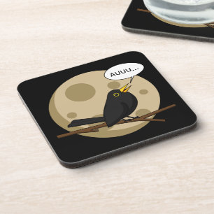 The Werebird - Blackbird Howling at the Moon Comic Coaster
