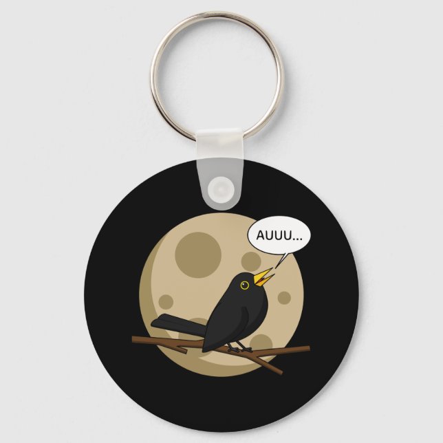 The Werebird - Blackbird Howling at the Moon Comic Key Ring (Front)