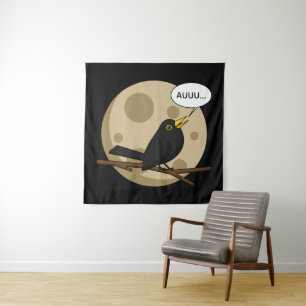 The Werebird - Blackbird Howling at the Moon Comic Tapestry