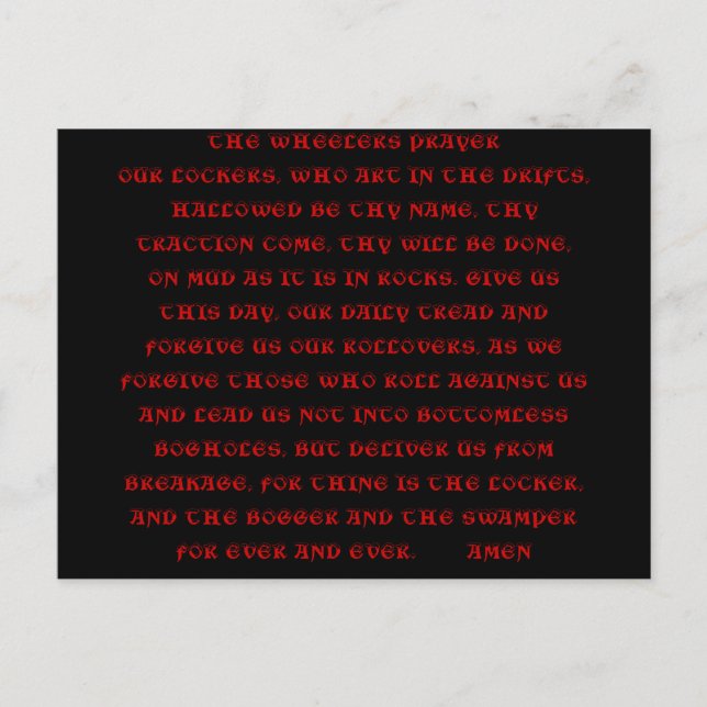 THE WHEELERS PRAYER post card (Front)