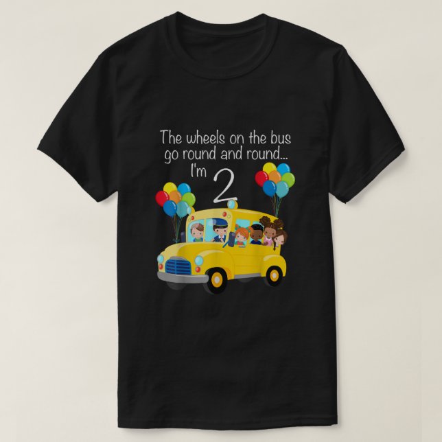 The Wheels On The Bus 2nd Birthday 2 Years Old Yel T-Shirt (Design Front)