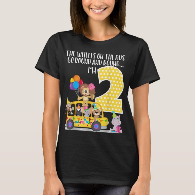 The Wheels On The Bus 2nd Birthday 2 Yrs Old Famil T-Shirt (Front)