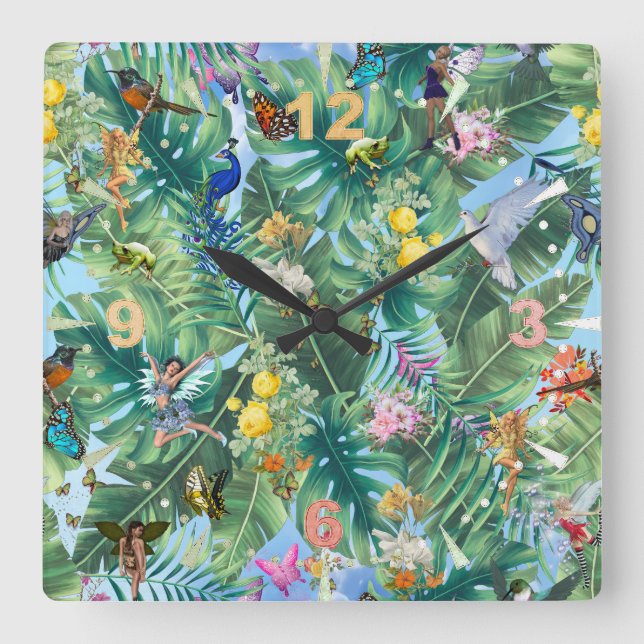 The Whimsical Fantasy World Square Wall Clock (Front)